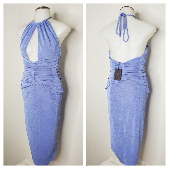 Revolve x Michael Costello | Blue Carol Knee Length Halter Dress - Picture 3 of 8